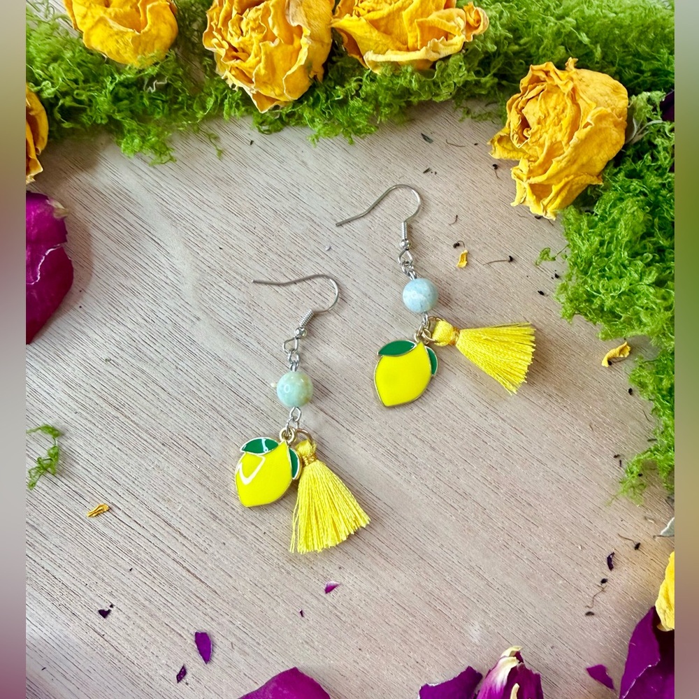 Handmade Amazonite Earrings with Lemon Charms